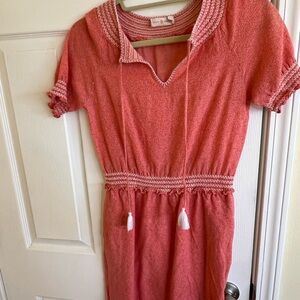 Tory Burch Pink Coral Terry Cloth Tunic Dress with Tassel Tie